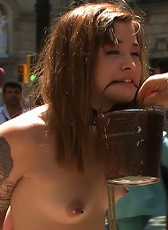 Adorable 18 Year old is Made to Crawl on her Knees, Suck Cock, and get Ass Pounded in Public